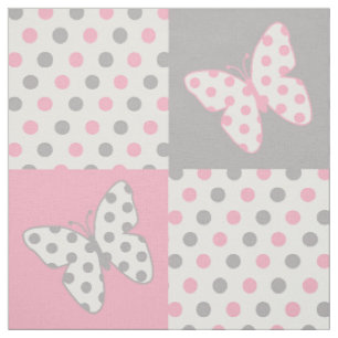 Butterfly Pink Gray Polka Dots Stoff