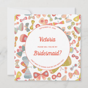 Butterfly Pink Green Sei meine Bridesmaid Einladung