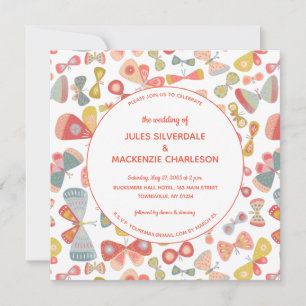 Butterfly Pink Green Wedding Einladung