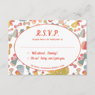 Butterfly Pink Green Wedding RSVP Begleitkarte