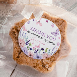 Butterfly Pink Lila Blumengarten Geburtstag Runder Aufkleber