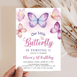 Butterfly Pink Lila Girls Einladung zum Geburtstag
