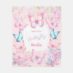 Butterfly Pink Lila Pastel Floral Name Girl Fleecedecke
