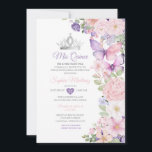 Butterfly Pink Purple Quinceanera Birthday  Einladung<br><div class="desc">Lavender Butterfly Purple Lilac Quinceanera Birthday Crown Invite</div>