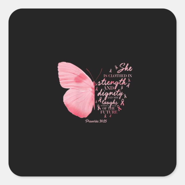 Butterfly Pink Ribbon Breast Cancer Religious Quadratischer Aufkleber (Vorderseite)