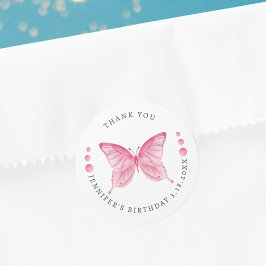 Butterfly Pink Watercolor Geburtstag Danke Runder Aufkleber