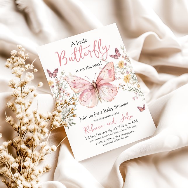 Butterfly Pink Wildblume Floral Girl Babydusche Einladung (Von Creator hochgeladen)