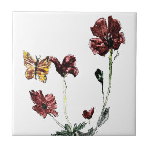 Butterfly Poppy Floral Art Fliese