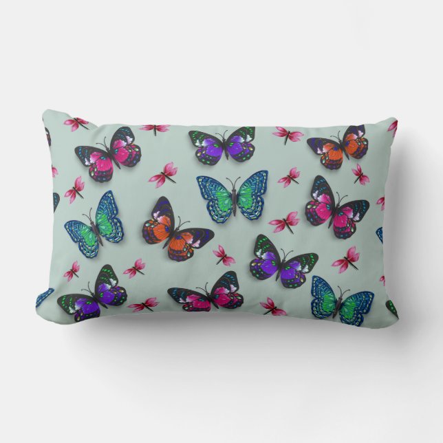 Butterfly Print Lumbar Theke Kissen (Vorderseite)