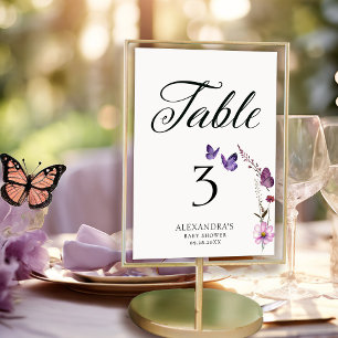 Butterfly Purple Wild Baby shower Numéro de table