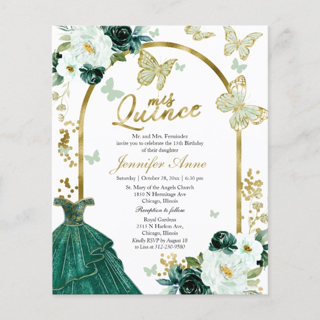 Butterfly Quince Bilingual Budget Einladungen (Vorderseite)