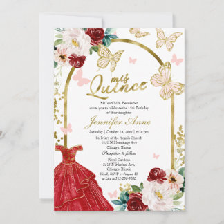 Butterfly Quince Red Dress Bilingual Einladungen