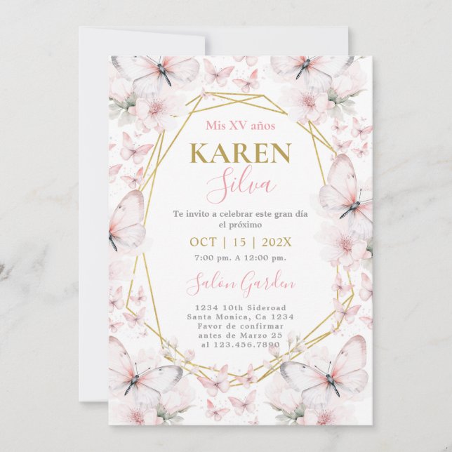 Butterfly Quinceanera Einladung (Vorderseite)