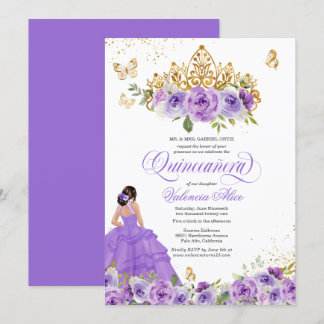 Butterfly Quinceañera + Lila Aquarellfarben-Blume Einladung
