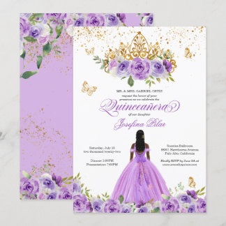 Butterfly Quinceañera Lila Aquarellfarben Blume Einladung