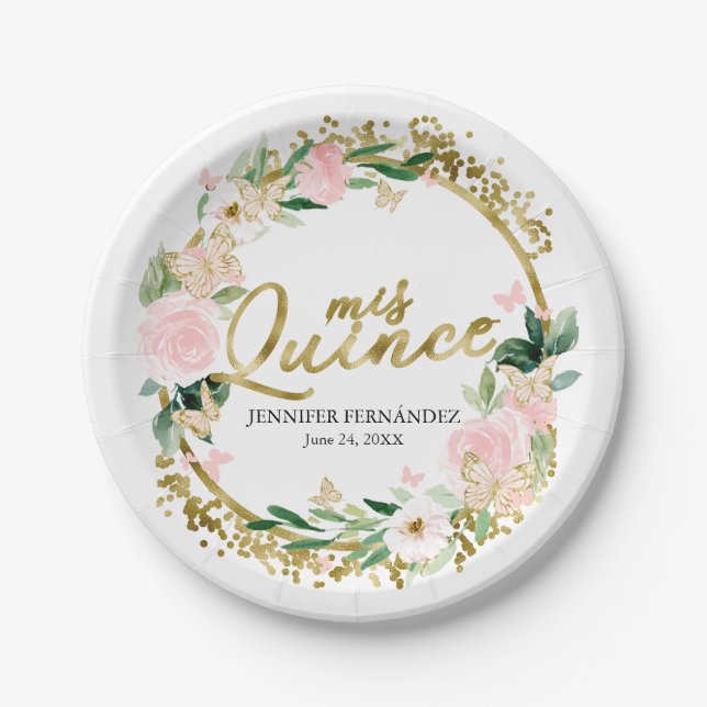 Butterfly Quinceanera Paper Teller Blush Floral (Vorderseite)
