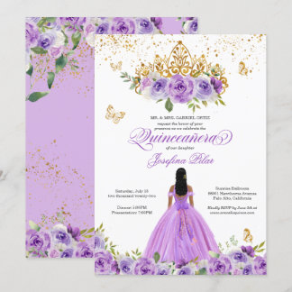 Butterfly Quinceñera Lila Aquarellfarben Blume in Einladung