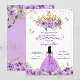 Butterfly Quinceñera Lila Aquarellfarben Blume in Einladung