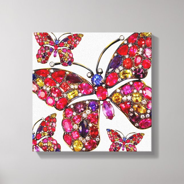 Butterfly Rhinestones Vintag Kostümschmuck Kunst Leinwanddruck (Vorderseite)