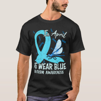 Butterfly Ribbon In April We Wear Blue Autism Awar T-Shirt