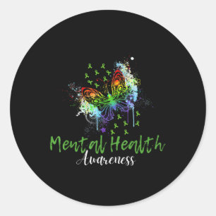 Butterfly Ribbon Mental Health Awareness Runder Aufkleber