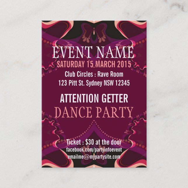 Butterfly Ribbons Event Party Mini Flyer Visitenkarte (Vorderseite)