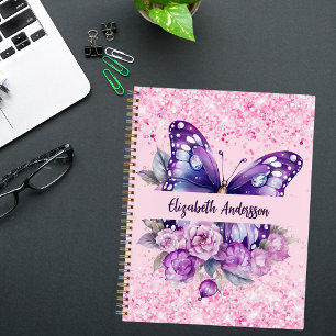 Butterfly Rosa violette Blumen Notizbuch