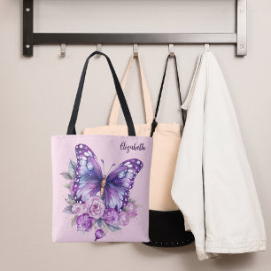 Butterfly Rosa violette Blumen Tasche