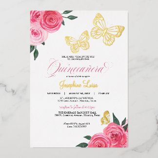 Butterfly Roses Quinceanera Real Folieneinladung