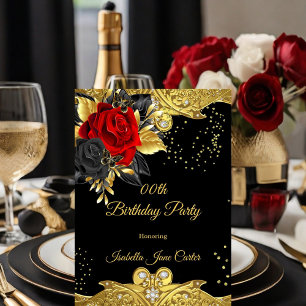 Butterfly Rote Rose Floral Gold Edelsteine Geburts Einladung