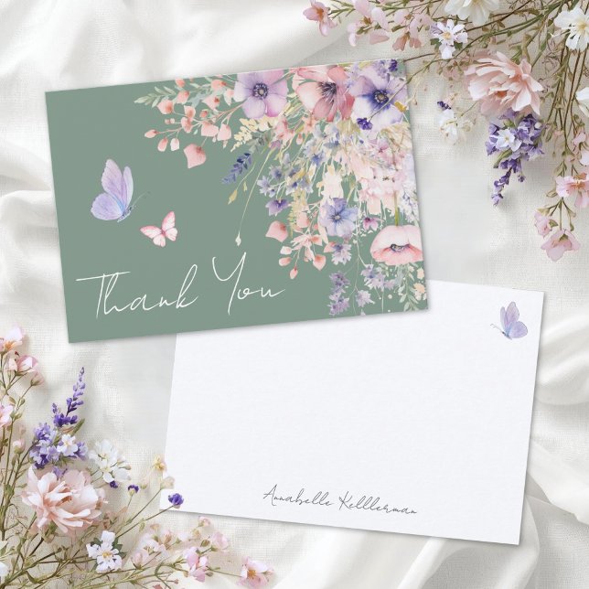 Butterfly Sage Green Wildflower Dankeskarte (Butterfly Sage Green Wildflower Thank You Card)