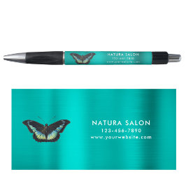Butterfly Salon Business Promotional Metallic Aqua Kugelschreiber