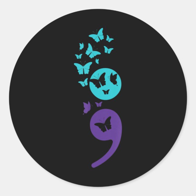 Butterfly Semicolon Suicide Bewusstsein Mentale Ge Runder Aufkleber (Vorderseite)