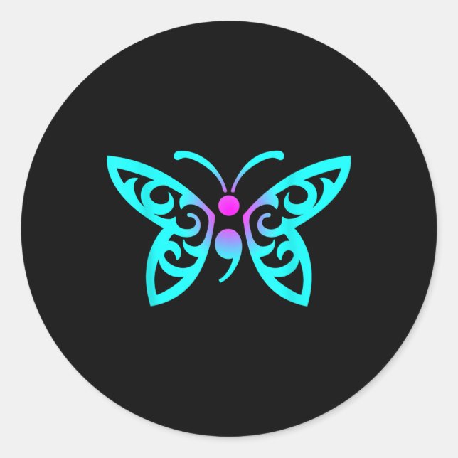 Butterfly Semicolon Warrior Suicide Prevention Awa Runder Aufkleber (Vorderseite)