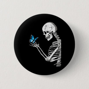 Butterfly Skeleton Retro Halloween Button