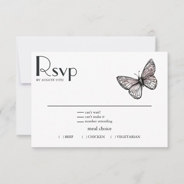 Butterfly Sketch  RSVP Karte (Vorderseite)