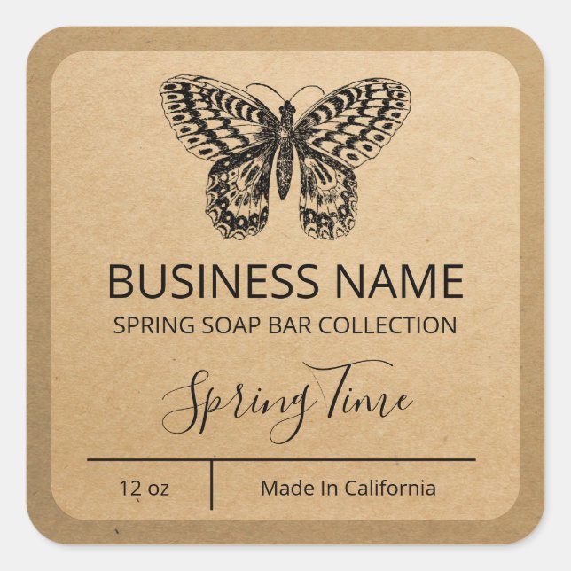 Butterfly Soap Bar Labels Quadratischer Aufkleber (Vorderseite)