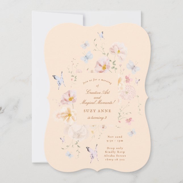 Butterfly & Soft Floral Girls Third Kids Birthday Einladung (Vorderseite)