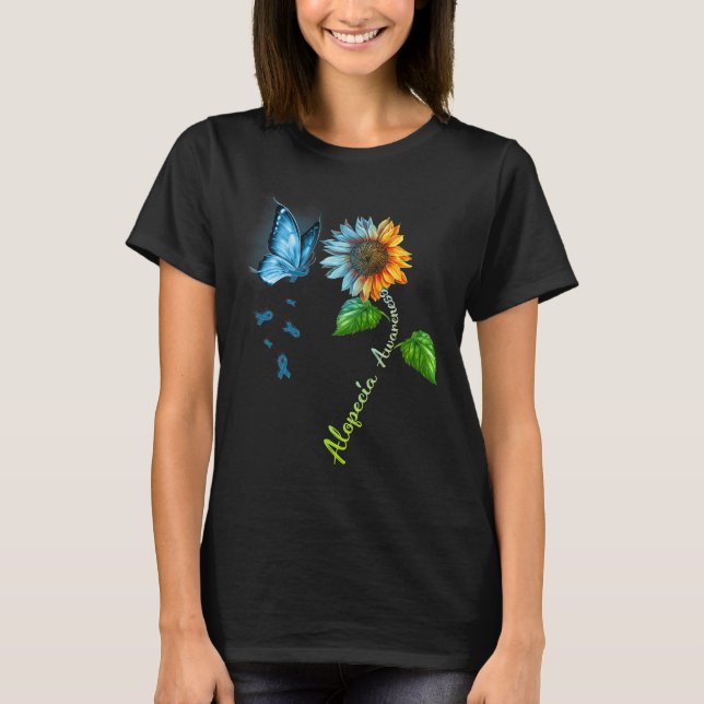 Butterfly Sonnenblume Alopezie Bewusstsein T-Shirt (Vorderseite)