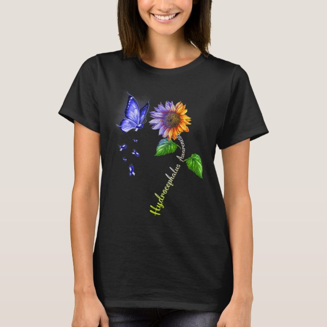 Butterfly Sonnenblume Hydrocephalus Bewusstsein T-Shirt (Vorderseite)