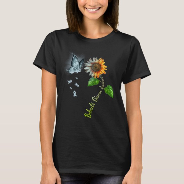 Butterfly Sonnenblumen Behcet Krankheit Bewusstsei T-Shirt (Vorderseite)