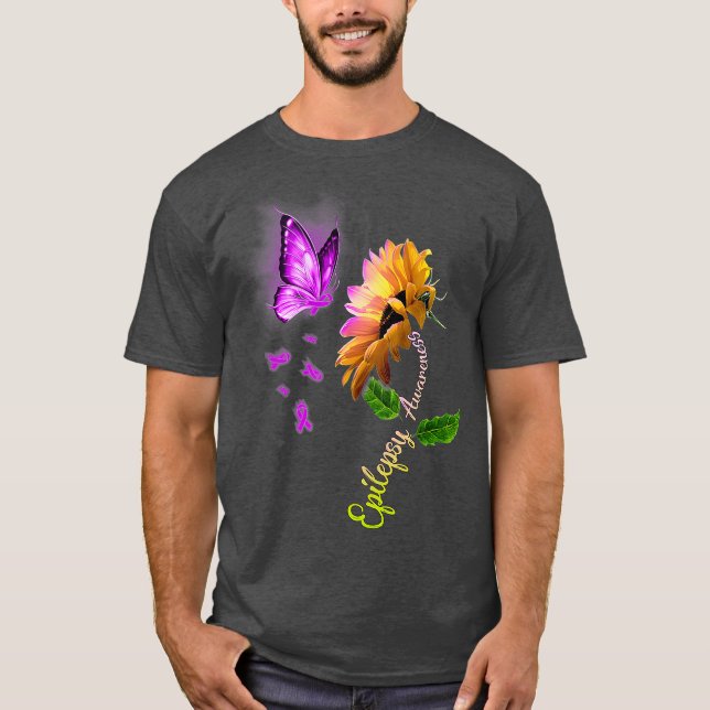 Butterfly Sonnenblumen Epilepsie Bewusstsein T-Shirt (Vorderseite)
