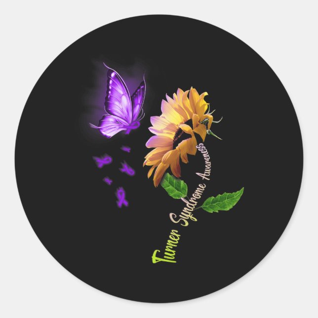Butterfly Sonnenblumen-Turner-Syndrom Bewusstsein Runder Aufkleber (Vorderseite)