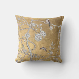 Butterfly & Sparrow Golden Oriental Garden Scene Kissen