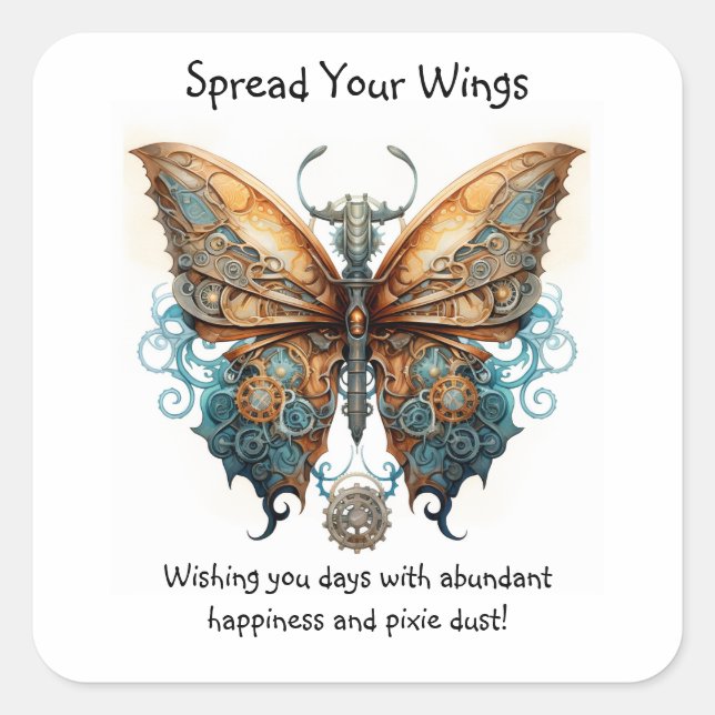 Butterfly Spreizen Sie Ihre Flügel viel Glück Quadratischer Aufkleber (Vorderseite)