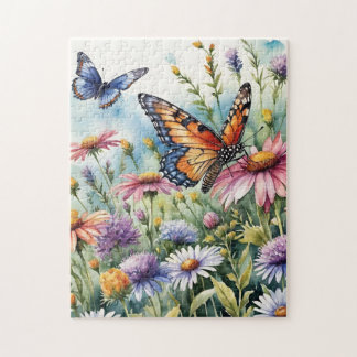 Butterfly Spring Meadow Wildflowers Watercolor