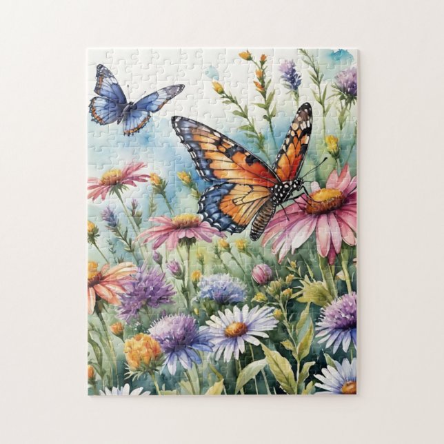 Butterfly Spring Meadow Wildflowers Watercolor (Vertikal)