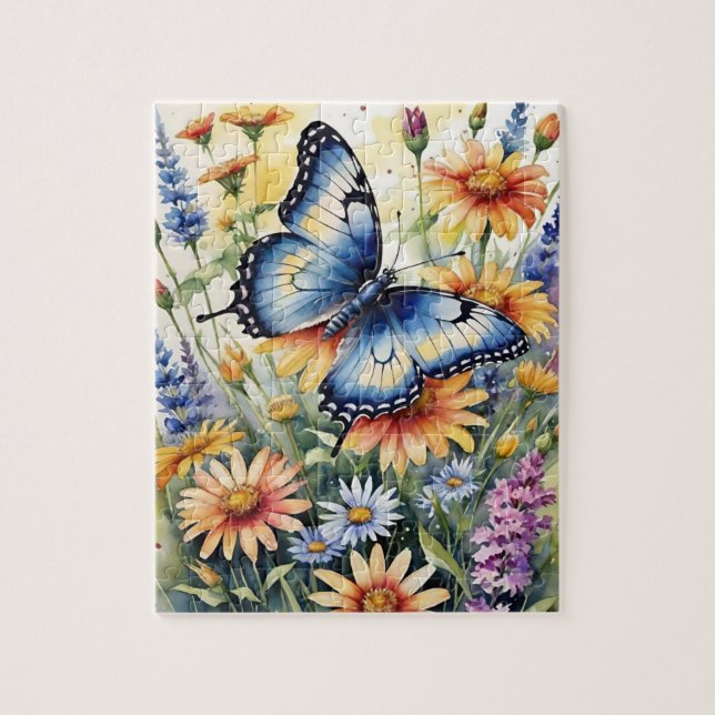 Butterfly Spring Meadow Wildflowers Watercolor (Vertikal)