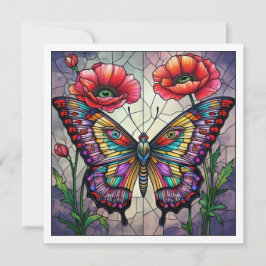 Butterfly stained glass design poppy flower karte