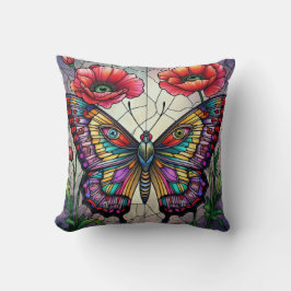 Butterfly stained glass design poppy flower kissen